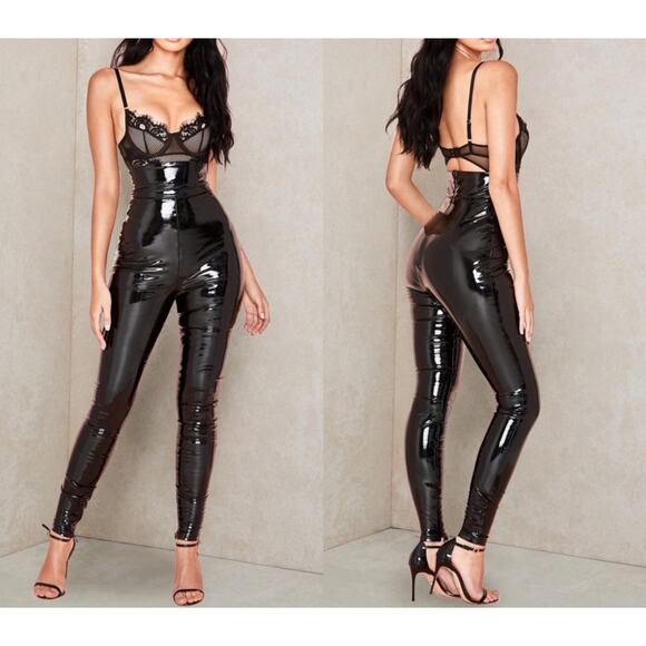 House of CB Harmony Black Patent High Waisted Pant S Bare Back Stretch Vinyl - Picture 1 of 11